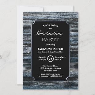 Graduation Party Wood Silver Border Invitation