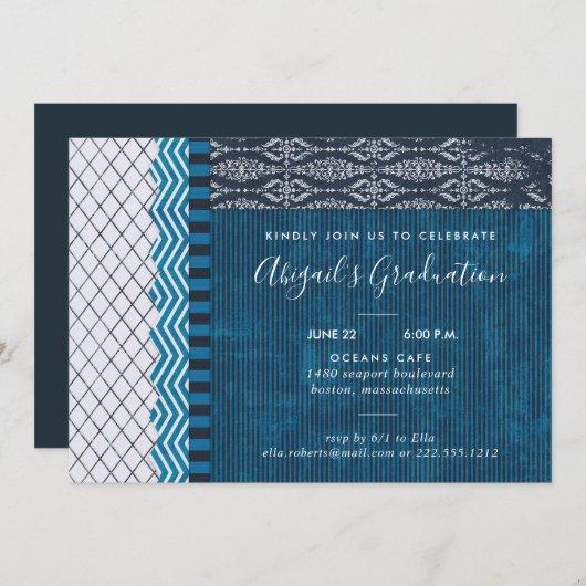 Graduation Personalized Blue White Pattern Collage Invitation