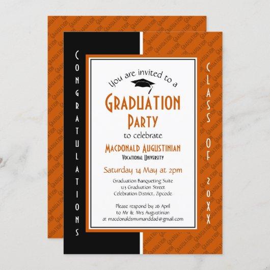 GRADUATION Personalized Orange Black Graduate Invitation