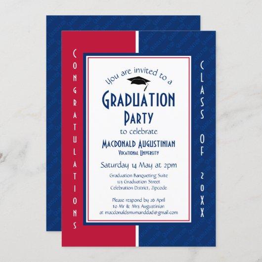 GRADUATION Personalized Red White Blue Graduate Invitation