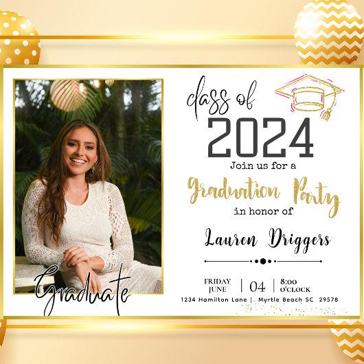Graduation Photo 2024 Black Gold Invitation