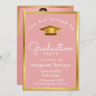 Graduation photo chic simple modern pink  invitation