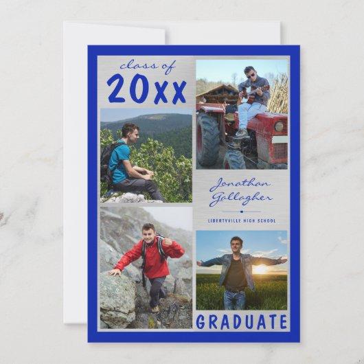Graduation Photo Collage Script Name Blue Silver Announcement