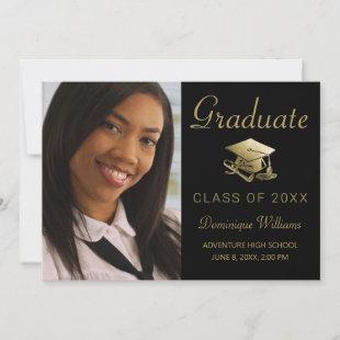 Graduation Photo Gold Grad Cap Diploma Black Announcement