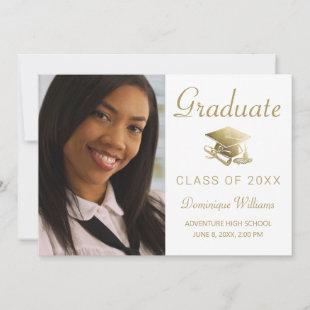 Graduation Photo Gold Grad Cap Diploma White Announcement
