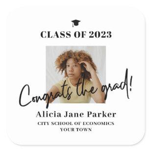 Graduation photo graduate class of congrats square sticker