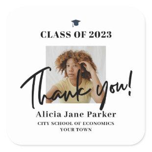 Graduation photo graduate class of  thank you  square sticker