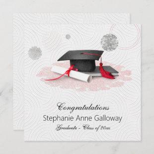 Graduation Photo Graphic Mortar Board White Swirls Announcement