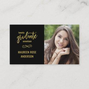 Graduation Photo Name Cards Faux Gold Foil Script