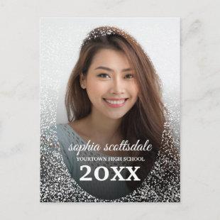 Graduation Photo Party Announcement White Glitter Postcard