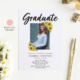 Graduation Photo Party celebrate Sunflower Script Invitation