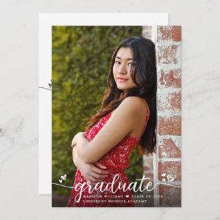 Graduation Photo Simple Modern Calligraphy Hearts Announcement
