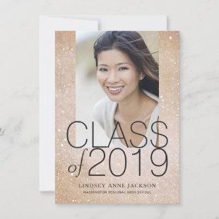 Graduation Photo Sparkling Blush Sand Stacked Text Announcement