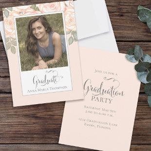 Graduation Photo Template Typography Peach Floral