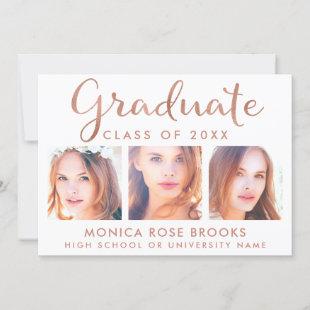 Graduation Photos Rose Gold Foil White Party Invitation