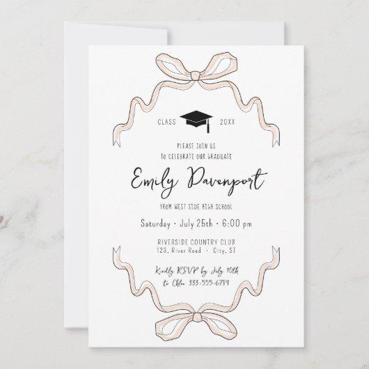 Graduation pink bow photo on back  invitation