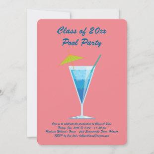 Graduation Pool Party Invitation Coral & Blue