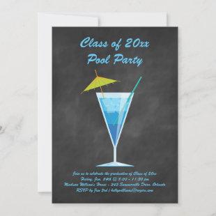 Graduation Pool Party Invite Chalkboard & Blue
