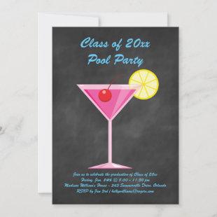 Graduation Pool Party Invite Chalkboard & Pink