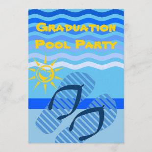 Graduation Pool Party Summer Blue Flip Flops Invitation