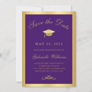 Graduation Purple Gold Frame Save the Date Announcement