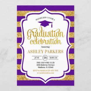 Graduation - Purple Gold Stripes Invitation