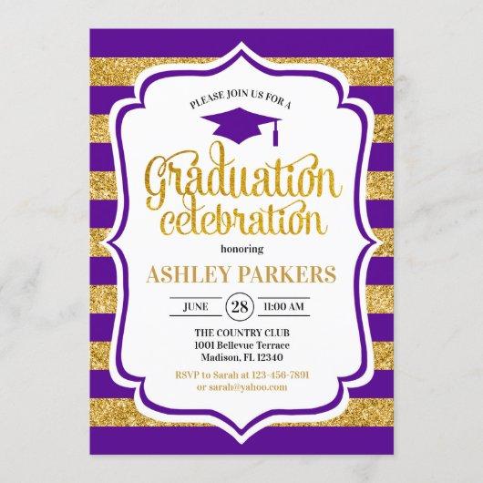 Graduation - Purple Gold Stripes Invitation