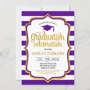Graduation - Purple Gold White Invitation
