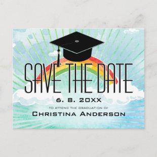 Graduation Rainbow Save the Date Grad Cap Announcement Postcard