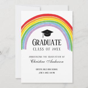 Graduation Rainbow with Black Grad Cap Announcement