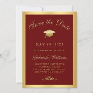 Graduation Red Gold Frame Save the Date Announcement