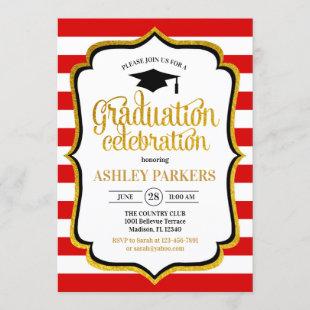 Graduation - Red White Gold Black Invitation