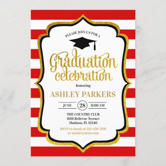 Graduation - Red White Gold Black Invitation