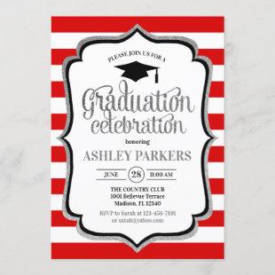 Graduation - Red White Silver Black Invitation