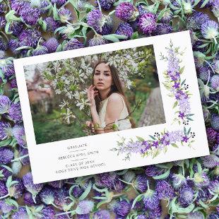 Graduation Romantic Purple Shades Flowers Photo Invitation