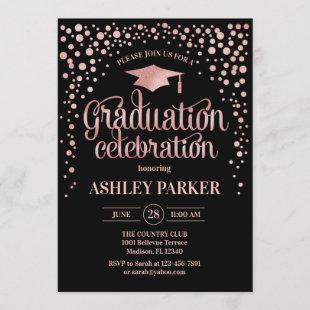 Graduation - Rose Gold Black Invitation