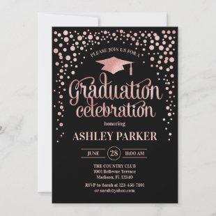 Graduation - Rose Gold Black Invitation