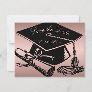 Graduation Rose Gold Cap Diploma Save the Date Announcement