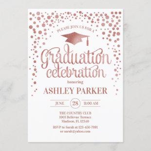 Graduation - Rose Gold White Invitation