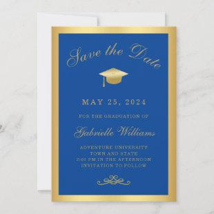 Graduation Royal Blue Gold Frame Save the Date Announcement