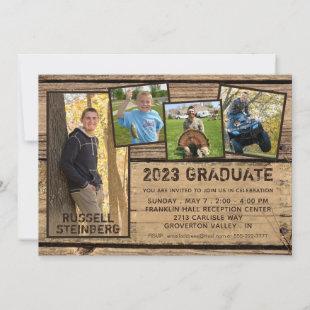 Graduation Rustic Country Wood 5 Photo Collage Invitation
