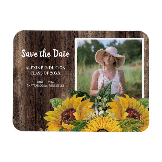 Graduation Save Date Sunflowers Photo Rustic Wood Magnet