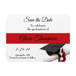 Graduation Save the Date Black Red Cap Tassel Magnet