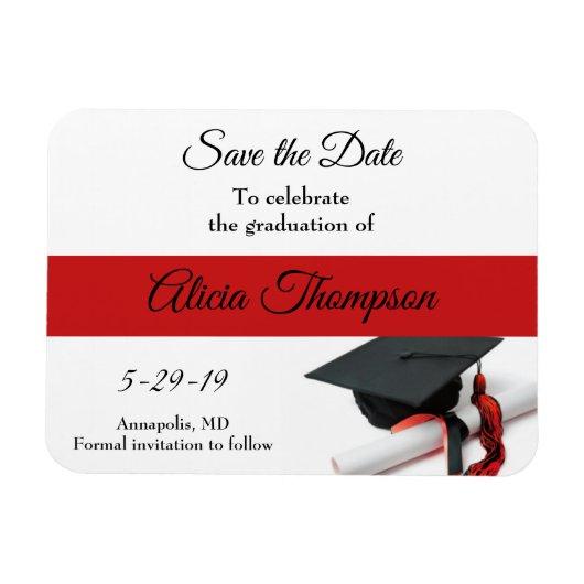 Graduation Save the Date Black Red Cap Tassel Magnet