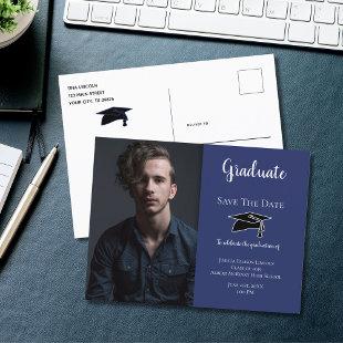 Graduation Save The Date Blue White Announcement Postcard