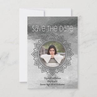 Graduation Save The Date Boho Silver Gray Announcement