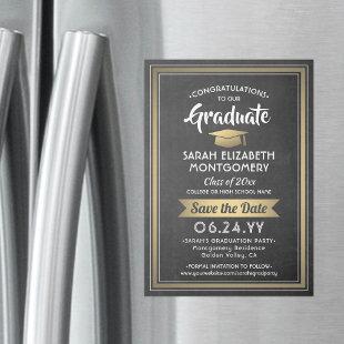 Graduation Save the Date Chalkboard Black and Gold Magnetic Invitation