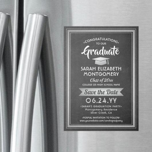 Graduation Save the Date Chalkboard Black & White Magnetic Invitation