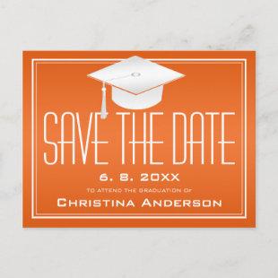 Graduation Save the Date Chic Orange Grad Cap Announcement Postcard