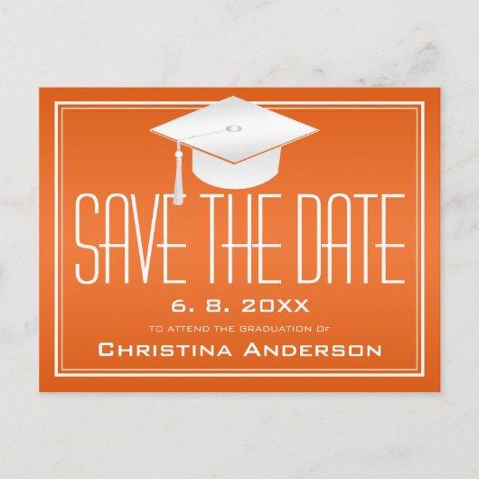 Graduation Save the Date Chic Orange Grad Cap Announcement Postcard